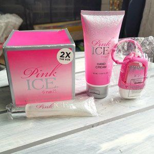 rue21 Pink Ice Perfume Set: 2X 3.4 oz. Spray, Lip Plumper, Hand Cream, Sanitizer